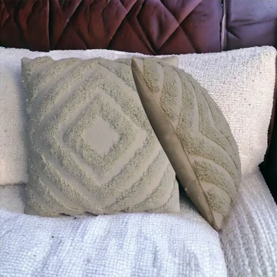 The Range Sage Green Diamond Cushion Set of 2 - Grey