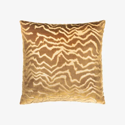 The Range Tierra Cut Velvet Abstract Cushion - Brass / Polyester
