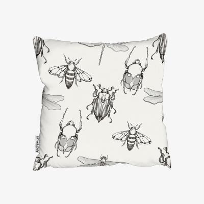 The Range Sketch Of Scarab Beetle, May Bug, Bee And Dragonfly Cushion - White / 60cm