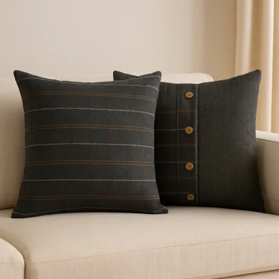 The Range Quinn Pewter Cushion Set of 2 - Black and Pewter