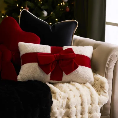 The Range OHS Bow Wrapped Cushion - Red/Cream