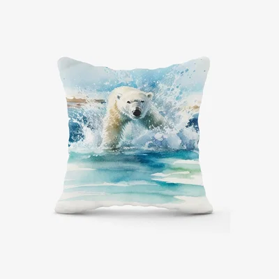 The Range Hunting Polar Bear Watercolour Cushion - Yellow