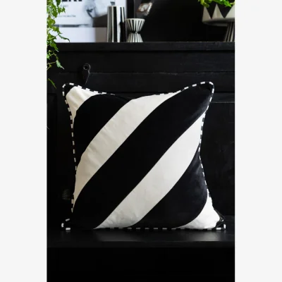 Rockett St George Monochrome Diagonal Stripe Velvet Cushion
