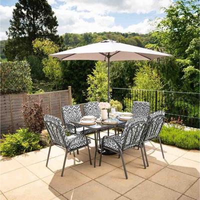 The Range 6 Seater Patterned Cushions Garden Dining Furniture Set - Grey
