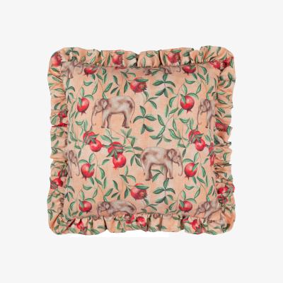 The Range Okara Elephant Printed Ruffle Cushion - Peach/Linen / Polyester