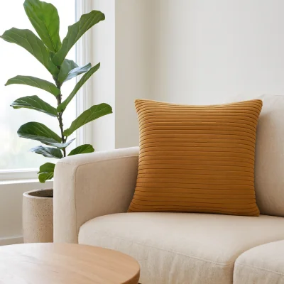 The Range Wyld Haus La Roque Set of 2 Ribbed Mustard Cotton Cushions 45 x 45 x 12 cm - Yellow