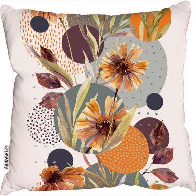 The Range Watercolor Flowers And Leafs Cushion - Orange / 60cm
