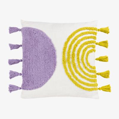 The Range Archow Tufted Tasselled Cushion - Lilac-Yellow / Polyester