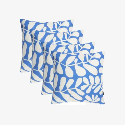 The Range 4PK Cushion x 2 Squiggle Leaf Blue, x2 Abstract Leaf Blue