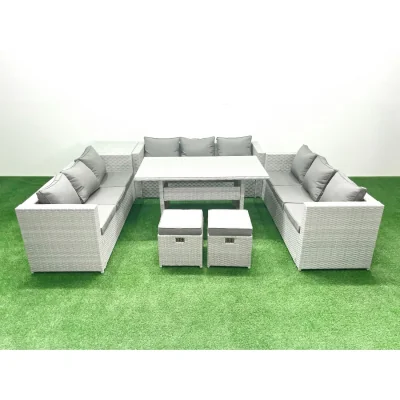 The Range Fimous 11-Seater Rattan Garden Furniture Set with Cushions - Light Grey Mixed - Light Grey Mixed