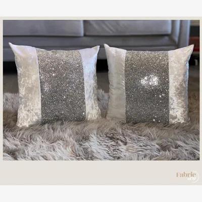 The Range White And Silver Sparkly Glitter Panel Cushion - White