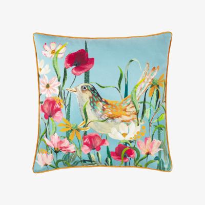 The Range Marais Bird Meadow Printed Chenille Cushion - Multicolour / Polyester