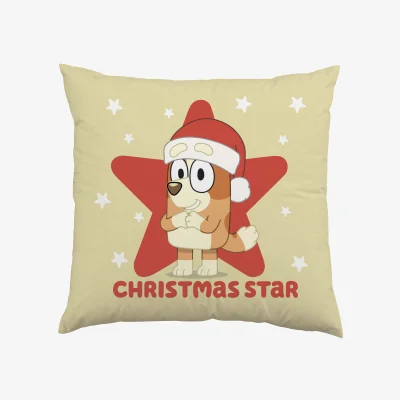 The Range Bluey and Bingo Festive Star Reversible Cushion - Natural and Red