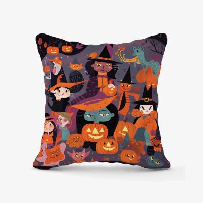 The Range A Vibrant And Colorful Illustration Of Witches And Pumpkin Outdoor Cushion - Orange / 60cm
