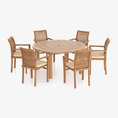 The Range Luxor Teak Garden Dining Table and 6 Seat Oxford Chair Set - Teak / Table + 6 chairs + Black Cushions