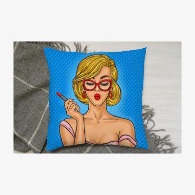 The Range Pop Art Illustration Woman Paints Her Lips Cushion - Blue / 60