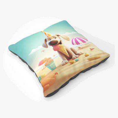The Range Dog  On A Beach Holiday Floor Cushion - Yellow