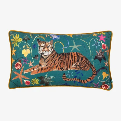 The Range Madagascan Tiger Piped Velvet Cushion - Multicolour / Polyester