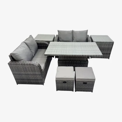 The Range Fimous 6-Seater Rattan Patio Set with Adjustable Lift Table and Cushions - Dark Grey Mixed