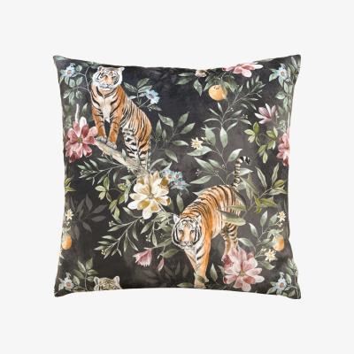 The Range Orient Tiger Repeat Digitally Printed Velvet Cushion - Jet / Polyester