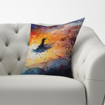 The Range A Mesmerizing Watercolor Artwork Featuring A Graceful Witch Cushion - Orange / 60cm