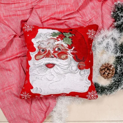 The Range Luxury Chenille Xmas Tapestry Santa Filled Cushion - Red / 43cm