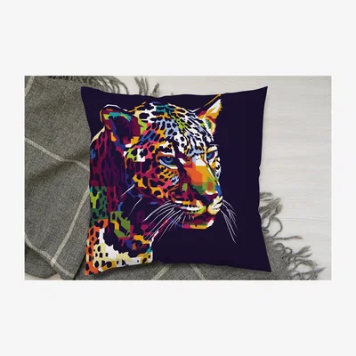 The Range Leopard Face With Pop Art Style Cushion - Yellow / 60