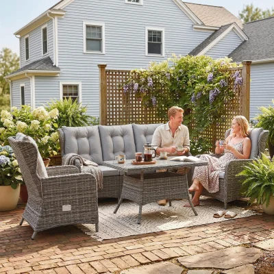 The Range Outsunny 5 Seater Rattan Garden Furniture Set with Cushions - Grey