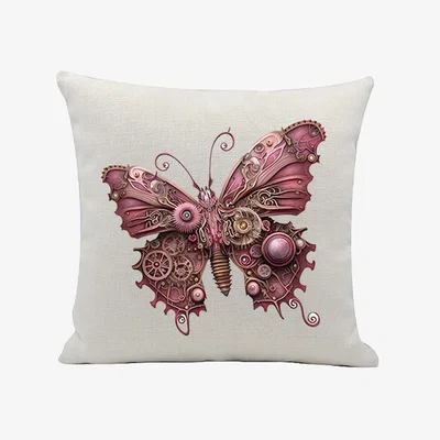 The Range Steampunk Butterfly Linen Cushion - Natural