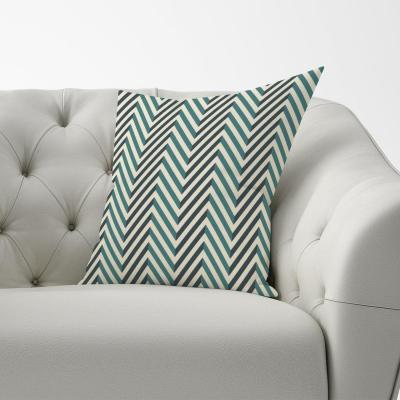 The Range Geometric Herringbone Chevron Blues Cushion - Green / 60cm