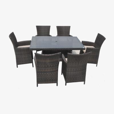 The Range 7 Piece Rattan Dining Garden Set with Cushion - Brown / 6x chairs, 1x Rectangle table