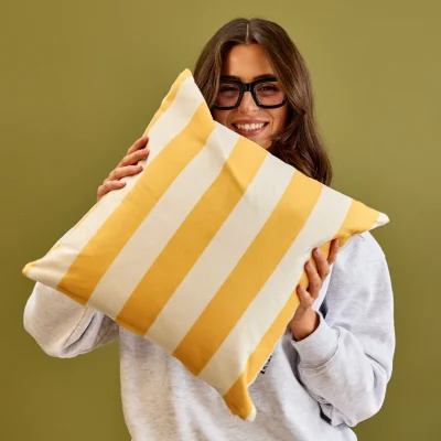 The Range Cushion 43x43 Kyoto Fabric, Stripe, Yellow - Yellow