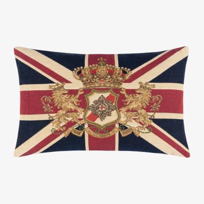 The Range Union Jack Lion Crest Flag Tapestry Cushion - Blue-Red / Feather