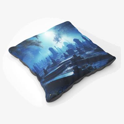The Range A Breathtaking Scene Of A Moonlit Graveyard Floor Cushion - Blue