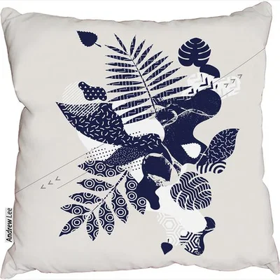 The Range Floral Geometric Elements Cushion - Blue / 45cm