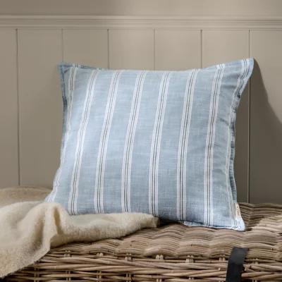 The Range Abersoch Stripe Cotton Cushion - Sail Blue / Feather