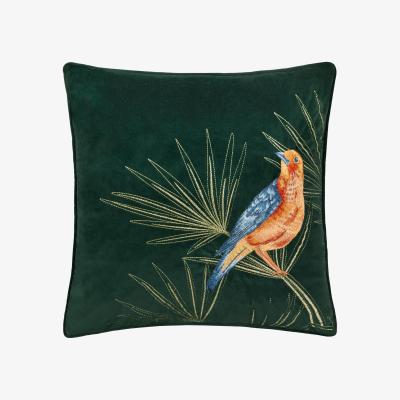 The Range Odisha Exotic Bird Embroidered Cushion - Emerald / 80 Feather 20 Polyester
