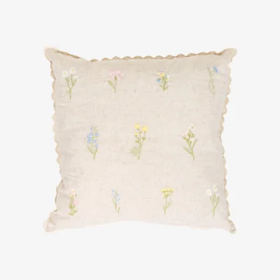 The Range Pippa Floral Embroidered Cushion - Beige