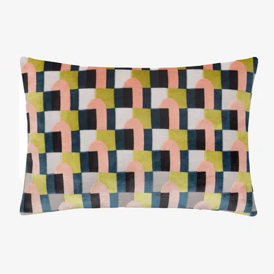 The Range Keela Cut Velvet Cushion - Pink-Avo Green