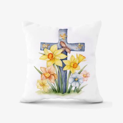 The Range Watercolour Easter Cross with Daffodils Cushion - Yellow / 60cm