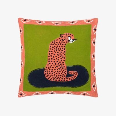 The Range Coral Cheetah Embroidered Cushion - Coral / 80 Feather 20 Polyester / 80 Polyester 20 Feather