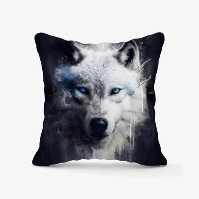 The Range White Wolf Face Splashart Dark Backgrouns Outdoor Cushion - White / 60cm
