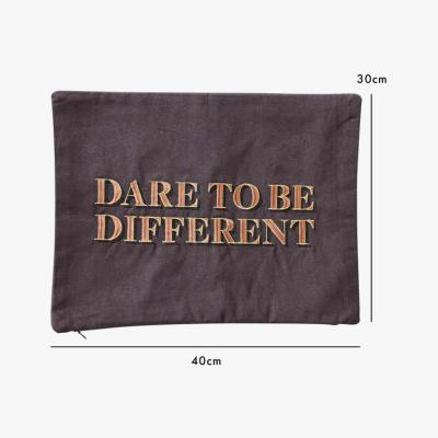 Rockett St George Dare To Be Different Embroidered Brown Cushion