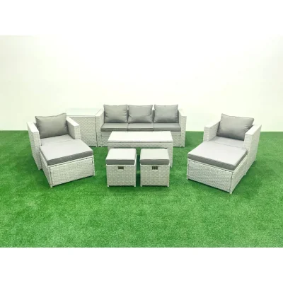 The Range Fimous 9-Seater Outdoor PE Rattan Garden Furniture Set with Grey Cushions. - Grey