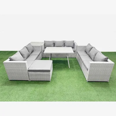The Range Fimous 10-Seat PE Rattan Outdoor Patio Set with Cushions - Light Grey - Light Grey Mixed