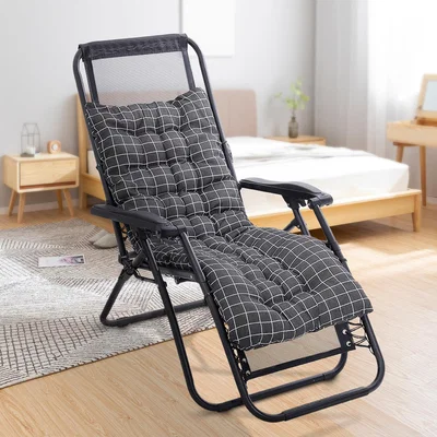 The Range Linen Checked Stripe Chaise Lounge Chair Cushion - Black / 160cm