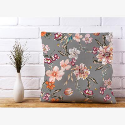 The Range Peony, Lily, Tulip, Daisy Colorful On Grey Background Cushion - Grey / 45cm