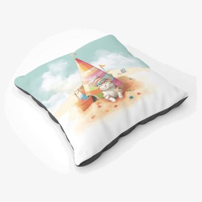 The Range Cat On A Beach Holiday Floor Cushion - Yellow
