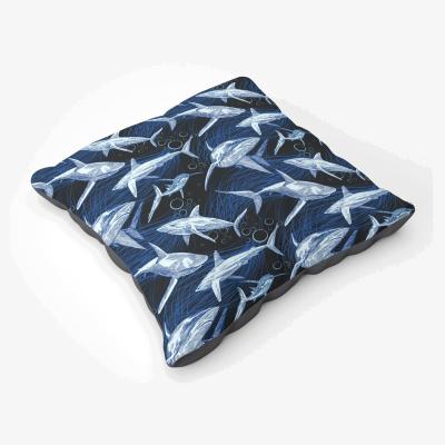 The Range Hand Drawn Shark Pattern Floor Cushion - Blue