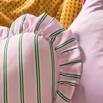 The Range OHS Frill Heart Shaped Stripe Cushion - Pink/Green